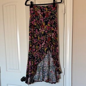 Dress Forum Floral High-Low Skirt - Black and Pink